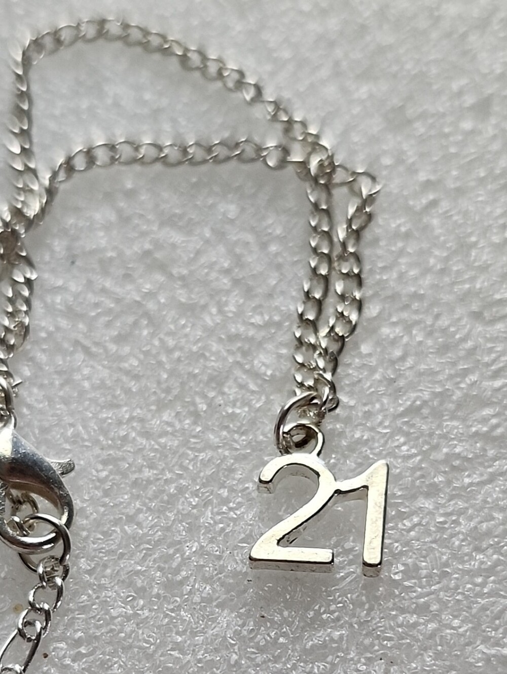 Hand Crafted Silver '21' Number Charm Bracelet/ Anklet
